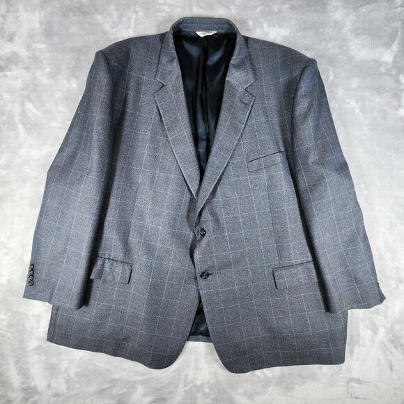 Joseph Feiss International Blazer Sport Coat 58R Gray Silk Wool Windowpane Plaid - Picture 1 of 11